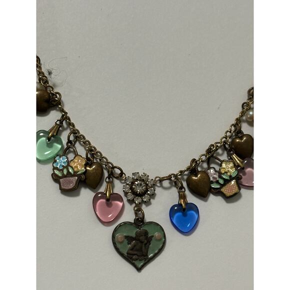 VIntage Glass Works Studio Whimsical Heart Charms Necklace Enamel & Molded Glass - Picture 7 of 11
